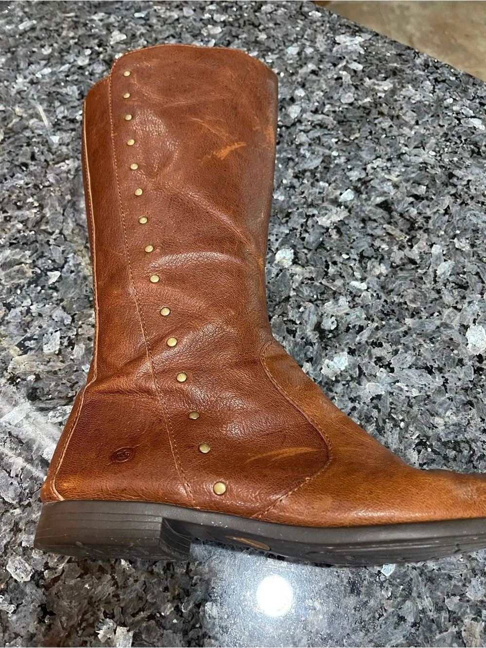 Born Amila Brown Leather Riding Boots with Stud Detail Size 9.5